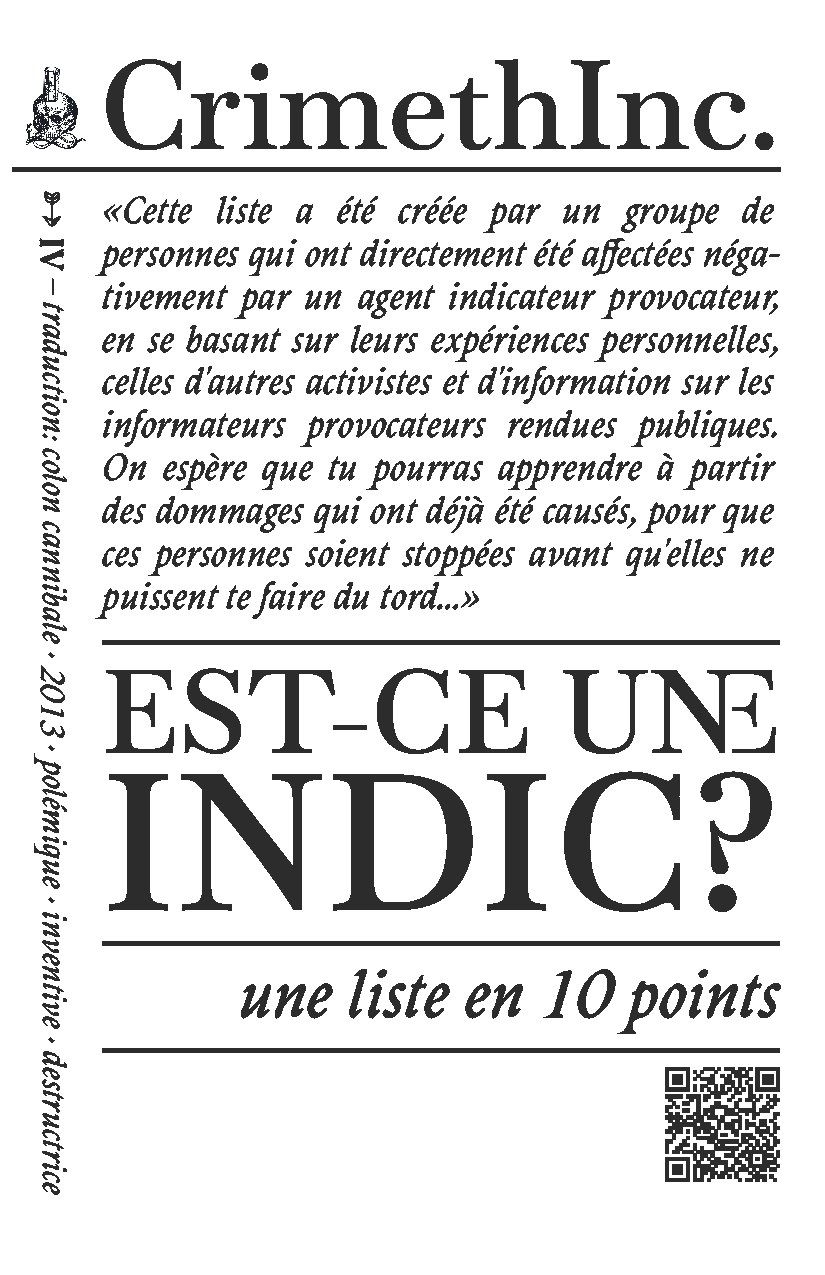 Première page — Est-ce un..e indic?
